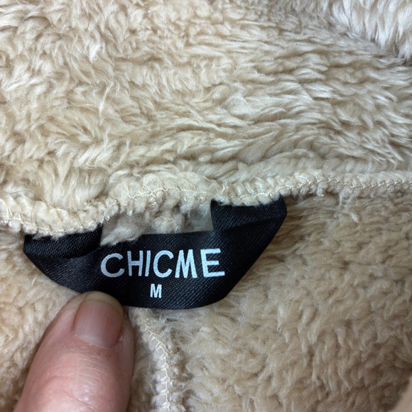 CHICME‎ Cozy Fleece Teddy Coat Hooded Beige Button Front Oversized Women M - Picture 6 of 14